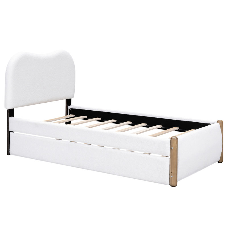 Lit plateforme simple tapissier avec structure en bois et lit gigogne, blanc - Doublure en polaire chaude de style chambre à coucher