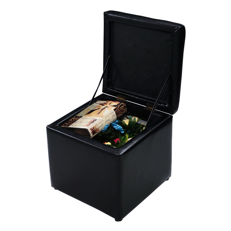 40cm Wide Faux Leather Rectangle Solid Colour Ottoman with Storage, Black