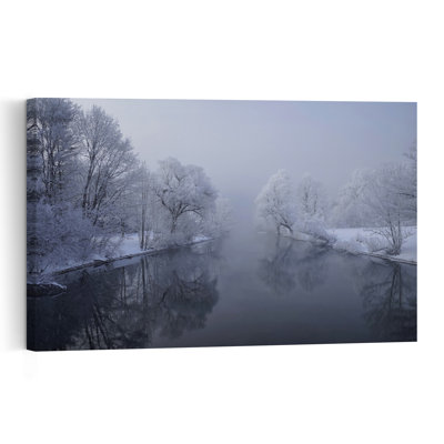 Frosted River Serenity Peaceful Serene Tranquil Forest Landscape Wall Art Print by Norbert Maier - Wrapped Canvas Print