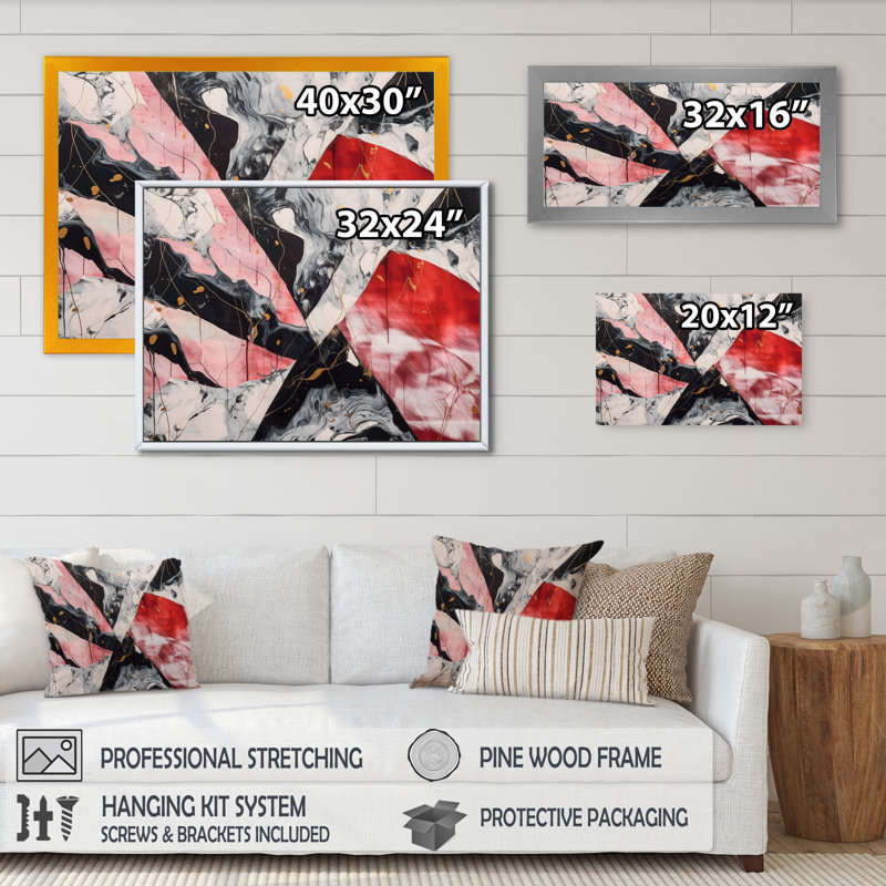 «Red and Black Marble Whispers II», reproductions d'art mural en marbre abstrait, Cadre photo noir