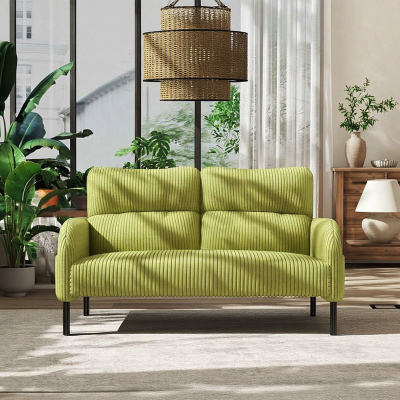 Canapé 47 po en velours côtelé moderne, Vert olive