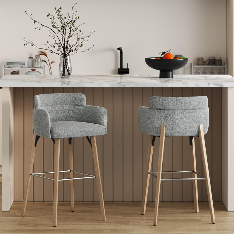 Tabouret 30 "H avec structure en bois massif et siège en mousse, Gris