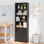 70.8"H Mid-Century Modern Bookcase – Solid Wood with 4 Shelves & 2 Doors
