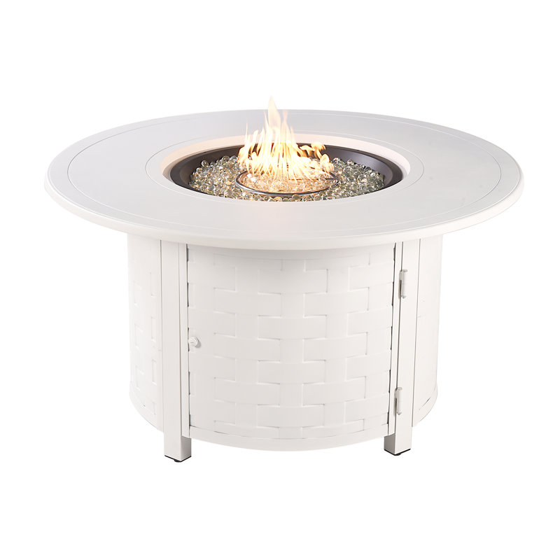 Avers Round Aluminum Propane Smokeless Fire Pit Table with Hidden Fuel Tank, White