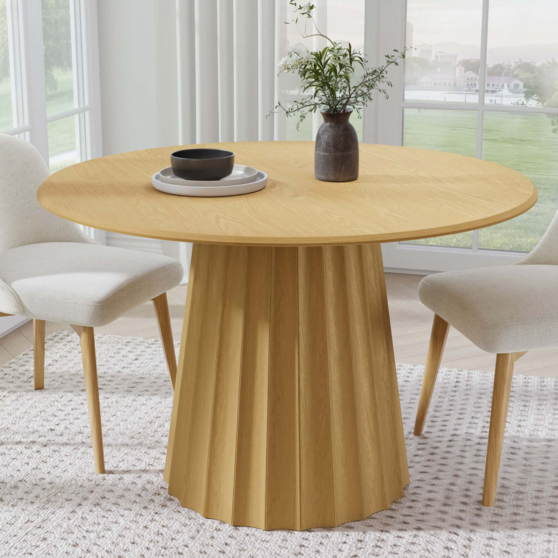 Solid Wood Dining Table Round Pedestal Kitchen Table, Oak, 30”H x 46”L x 46”W