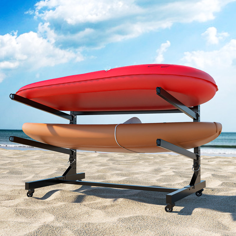 Metal Kayak Storage Rack, Heavy Duty Adjustable with 2 Shelves Weatherproof Stand for Canoe, Boat, and Paddleboard