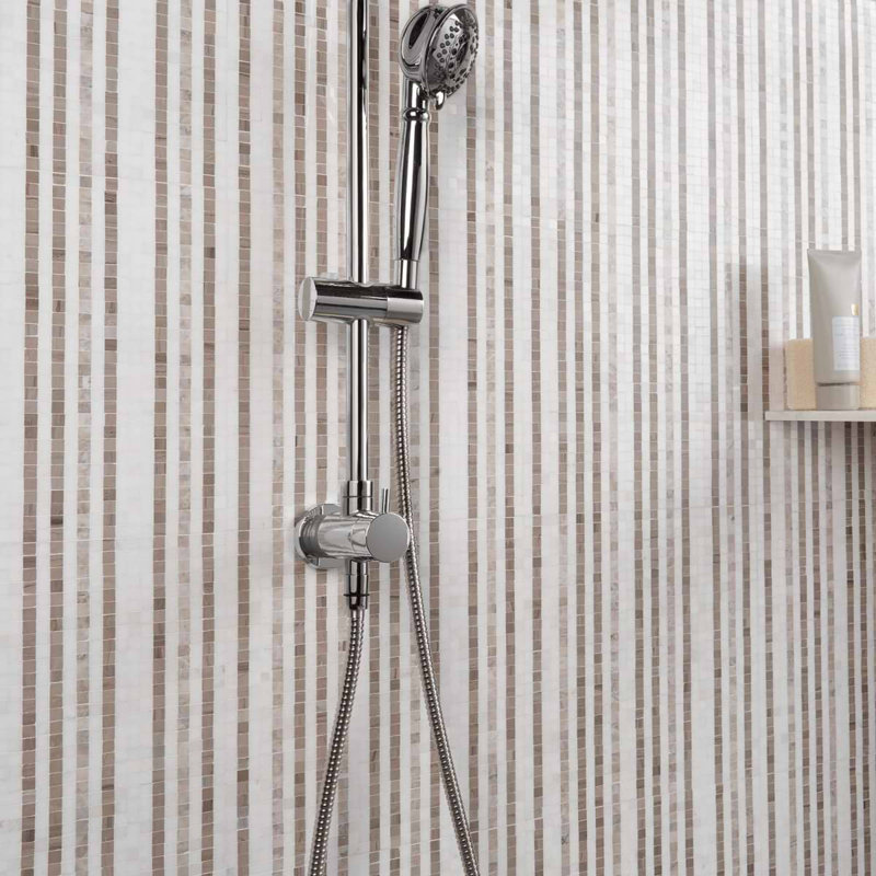 Microsaic Lines Storm Polished Marble Mosaic Tile, Beige