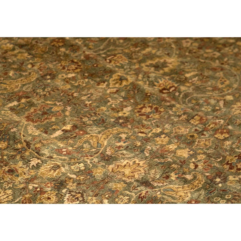 Tapis oriental rectangulaire en laine noué à la main gris moutarde / gris
