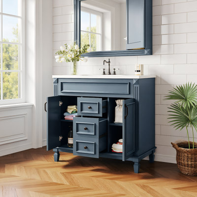 36" Free Standing Single Bathroom Vanity with Ceramic Top