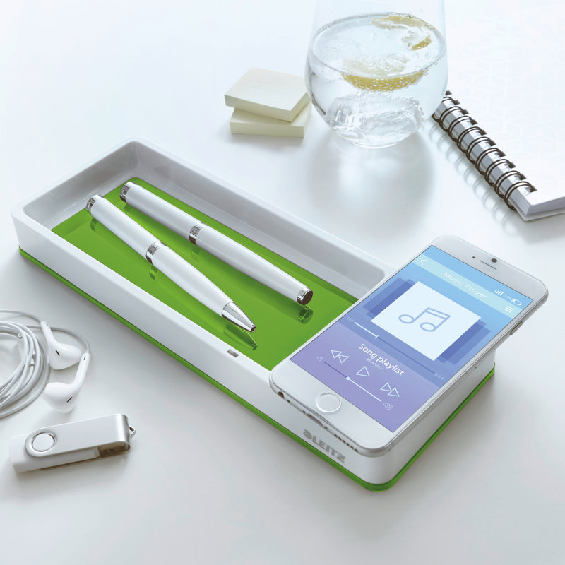 Plastic Desk Organiser, White/Green