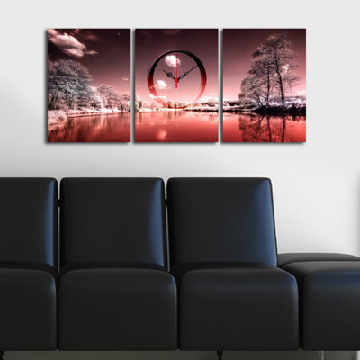 Stylish 3-Piece Decorative Canvas Wall Clock Set, Suede Canvas, Total Size: 35.4 x 15.0 inches | 100% Wooden Frame, Thickness: 1.2 inches | Perfect for Home Decor, Modern Aesthetic & Unique Timekeeping