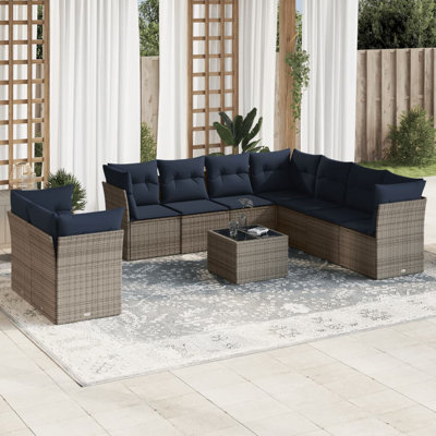 Ensemble de canapé de patio 10 pièces avec coussins en rotin de polyester