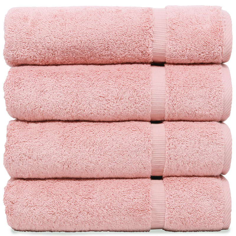 4 Piece 100% Cotton Bath Towel Set, Pink