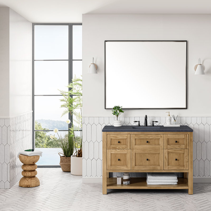 Breckenridge 48'' W Single Vanity, Light Natural Oak, Charcoal Soapstone, 8" Widespread