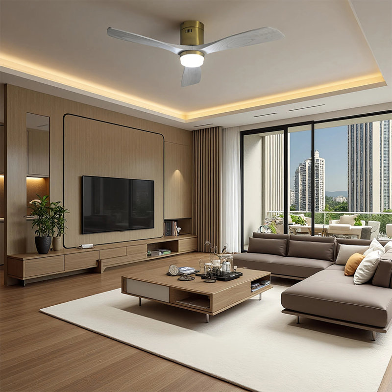  Airys 52'' Ceiling Fan with LED Light and Reversible DC Motor, Gold/White