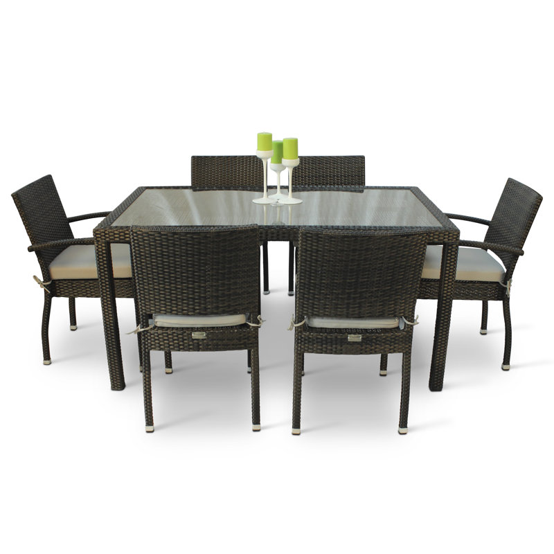 Hailee 6 - Person Patio Dining Set Umbrella Hole Included Rectangular Table with Cushions Included