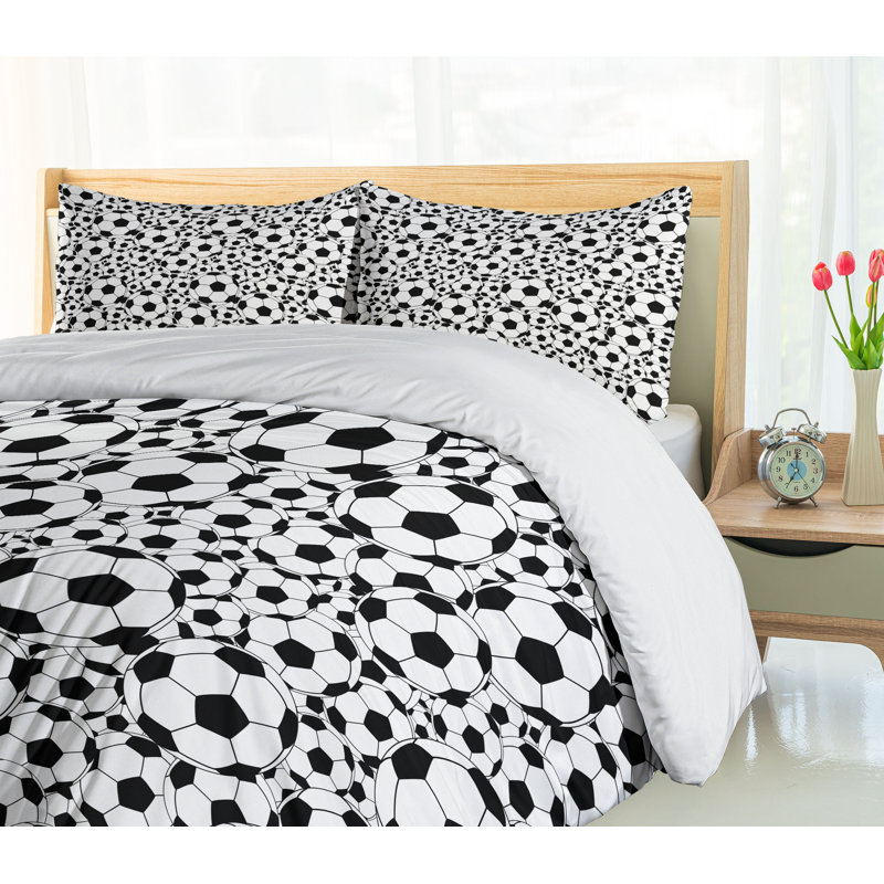 King Size Black and White Soccer Duvet Cover Set