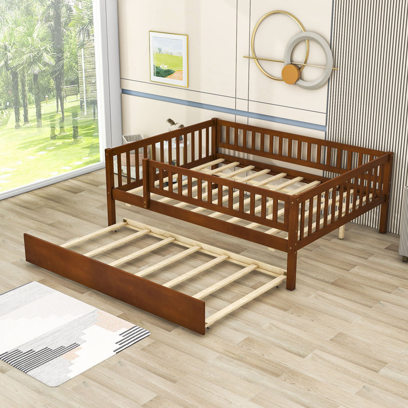  Wooden Daybed with with Trundle and Slats, Full/Double, Walnut