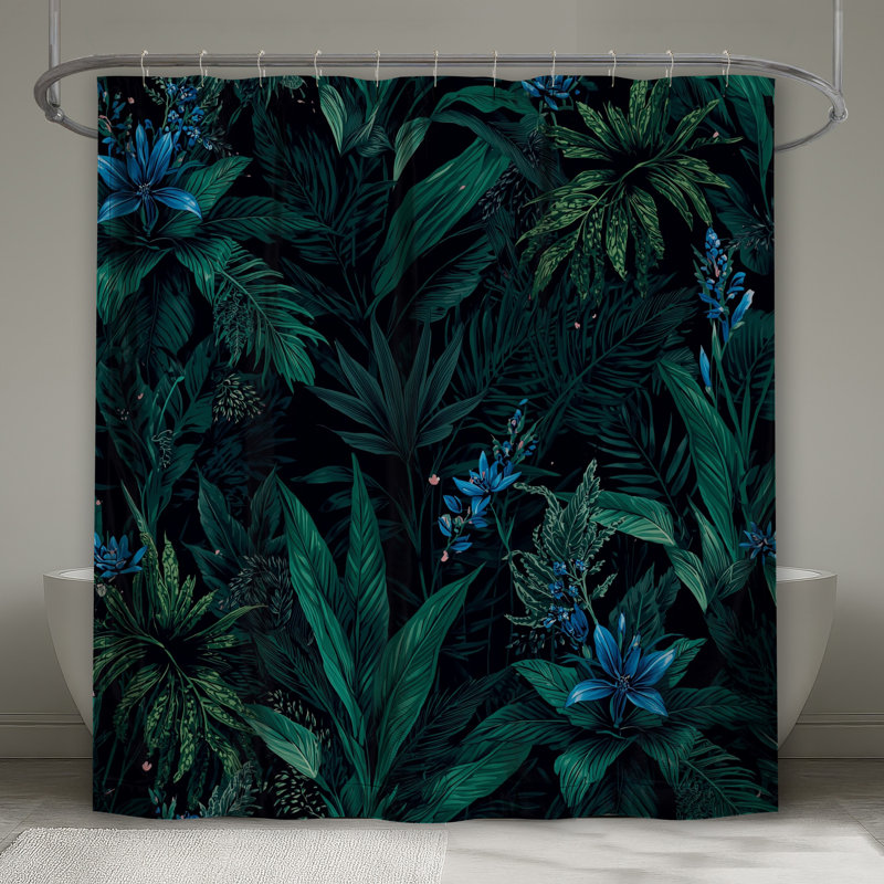 Rideaux de douche à motif de verdure tropicale, L 70 po x H 84 po