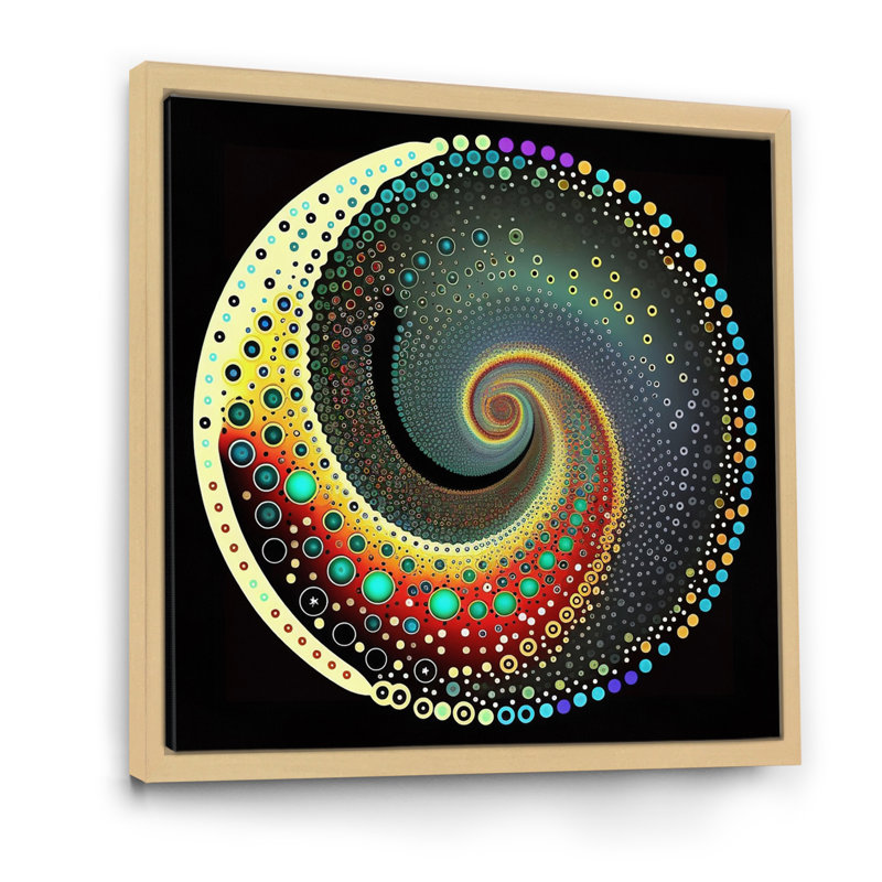 «Iridiscdent Pointillism Spiral Retro Rainbow I», reproduction sur toile, Cadre naturel flottant
