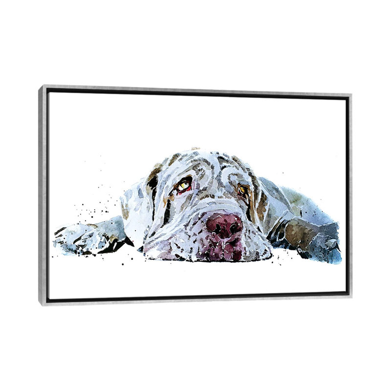 « L’amour du chiot Mastiff » par Edwatercolours-impression, H 18 po x l 26 po x P 1,5 po, Toile avec cadre argenté