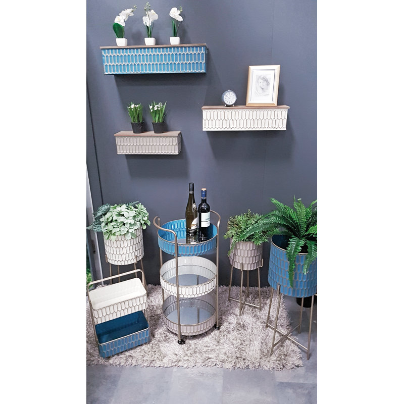 Colford Plant Stand, Turquoise/Gold, H70 x L29 x D29 cm