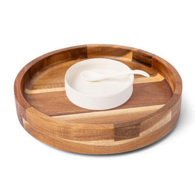 12In Serving Jabarrie And Platters,2X Dip Bowls With 1 Spoons,Wood Divided Serving Bowls For Party,Kitchen Decor,360° Rotatable Serving Dishes For Chips And Dip,Fruit,Veggies, Candy And Snack