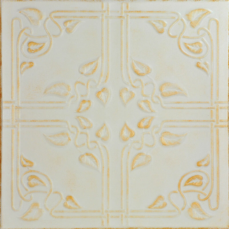 Tuile de plafond en polystyrène collé 1,6 pi x 1,6 pi Ivy Leaves, Doré délavé