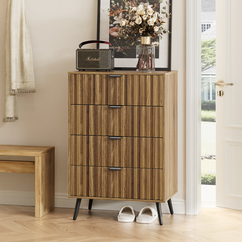Commode à 4 tiroirs avec commode haute pour chambre à coucher, salon, entrée, noyer