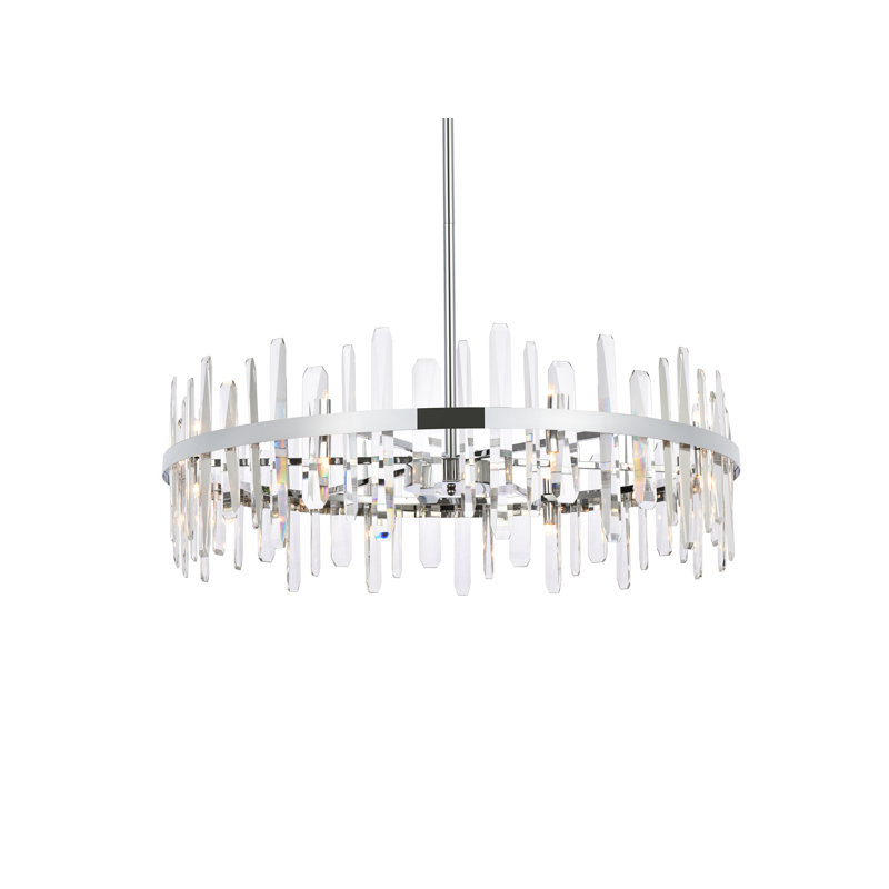 Marlow 16-Light Dimmable Metal Drum Chandelier with Crystal Accents, Chrome, 12" H x 36" W x 36" D
