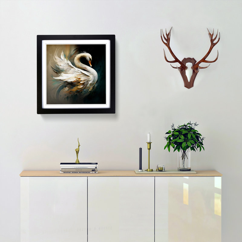 Swan Abstract Expressionism - Framed Print, Black