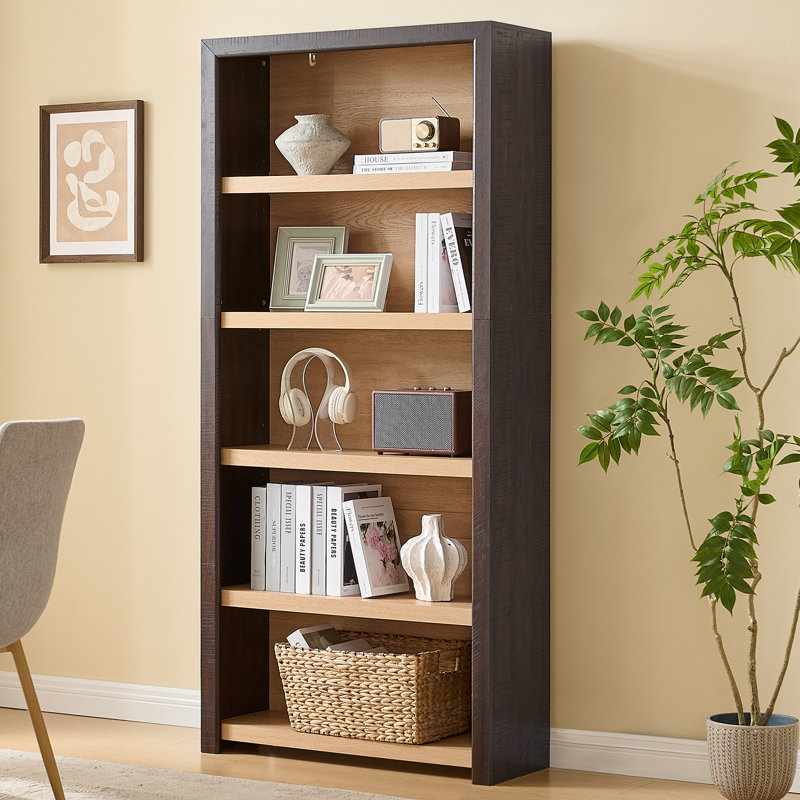 Bibliothèque Ann standard en bois, 5 niveaux, chêne brun naturel, 180 cm (H) x 158 cm (L), Brun / Chêne naturel