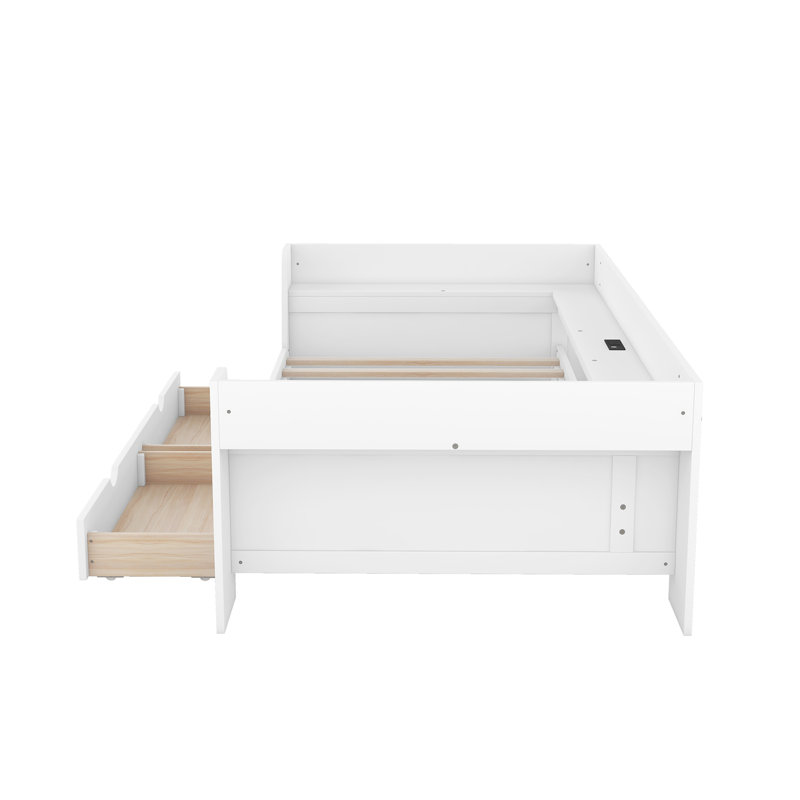 Daybed with Shelves, Drawers and Built-In Charging Station, White