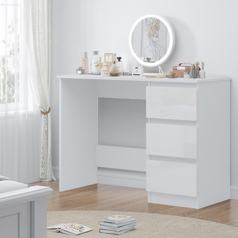 Warren 3 Drawer Dressing Table Study Desk - Modern No-Handle Design, White Gloss