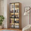 Vitrine haute 78,7 "avec porte vitrée, éclairage ambiant à DEL multicolore, grande bibliothèque à 5 niveaux avec armoire de rangement pour le salon, naturel