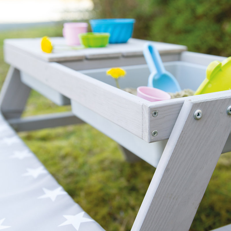Kids 4 Piece Solid Wood Rectangular and Chair Set and Bench, Grey