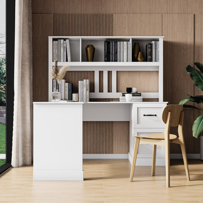 Antiqued White Home Office Desk With Storage , Abundant Options, 2 Shelf, 2 Large Drawers, Smooth Surface, Bedroom Area For Office, Sufficient Storage, Shelving, Waterproof Desk, Expansive Work