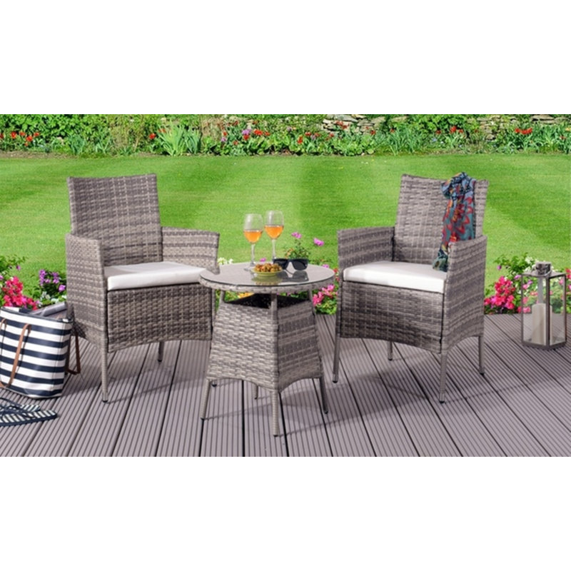 Sarenac 2 - Person Patio Dining Set with Round Table , Cushions Included, Grey