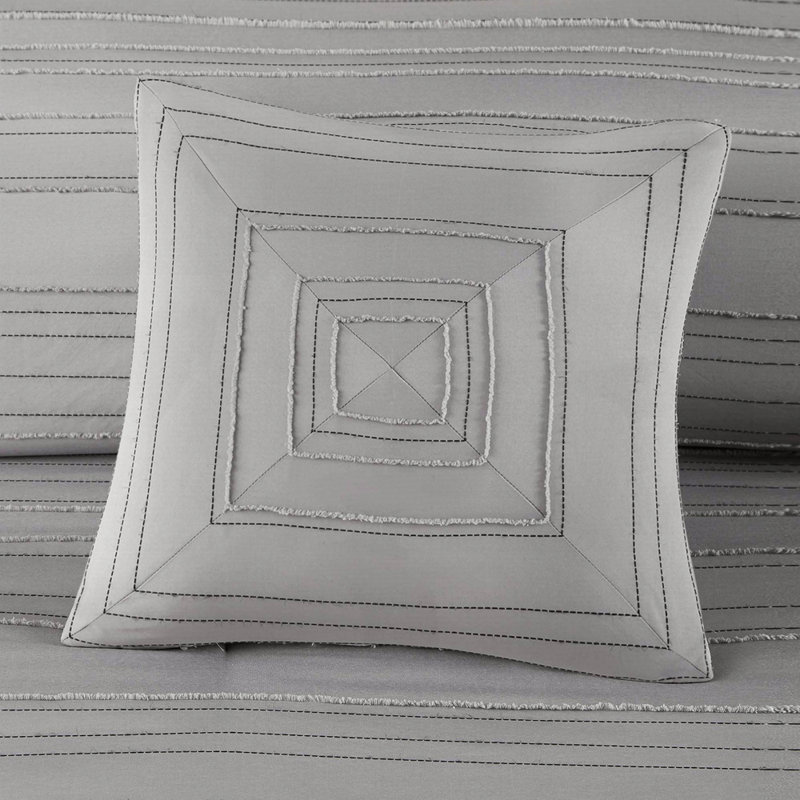 4 PCS Full/Queen Cationic Dyed Clip Jacquard Comforter Set With Throw Pillow Grey, Full/Queen Comforter + 3 Additional Pieces