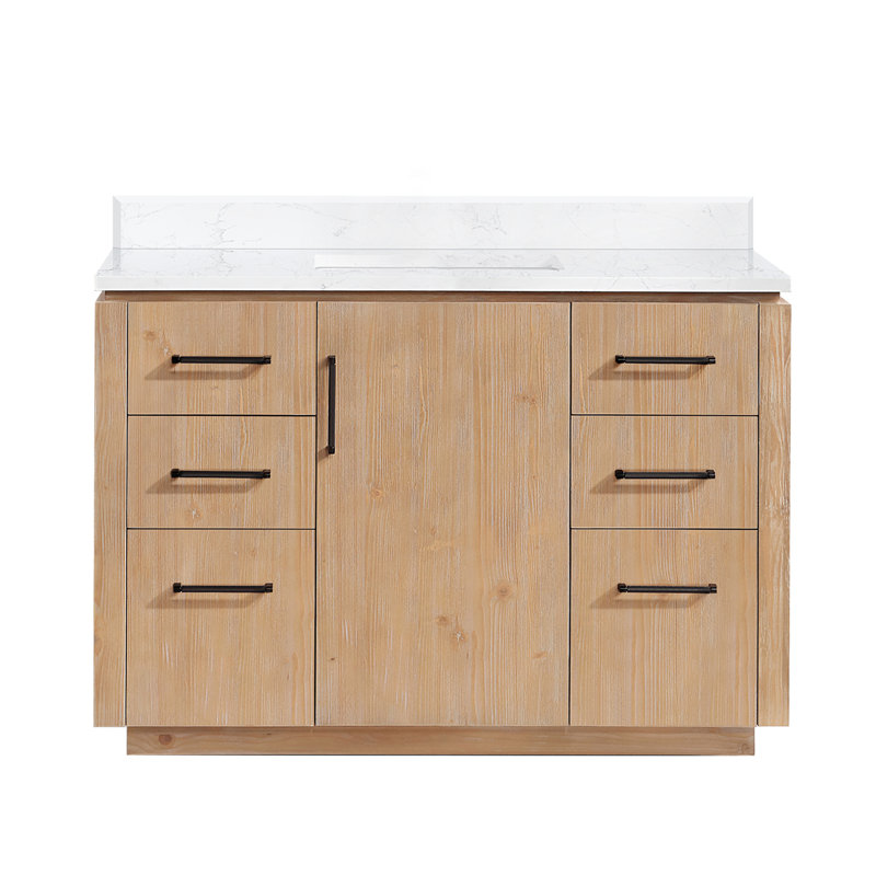 Meuble-lavabo simple 48 po Cloverfield, Bois de sapin brun, Noir mat