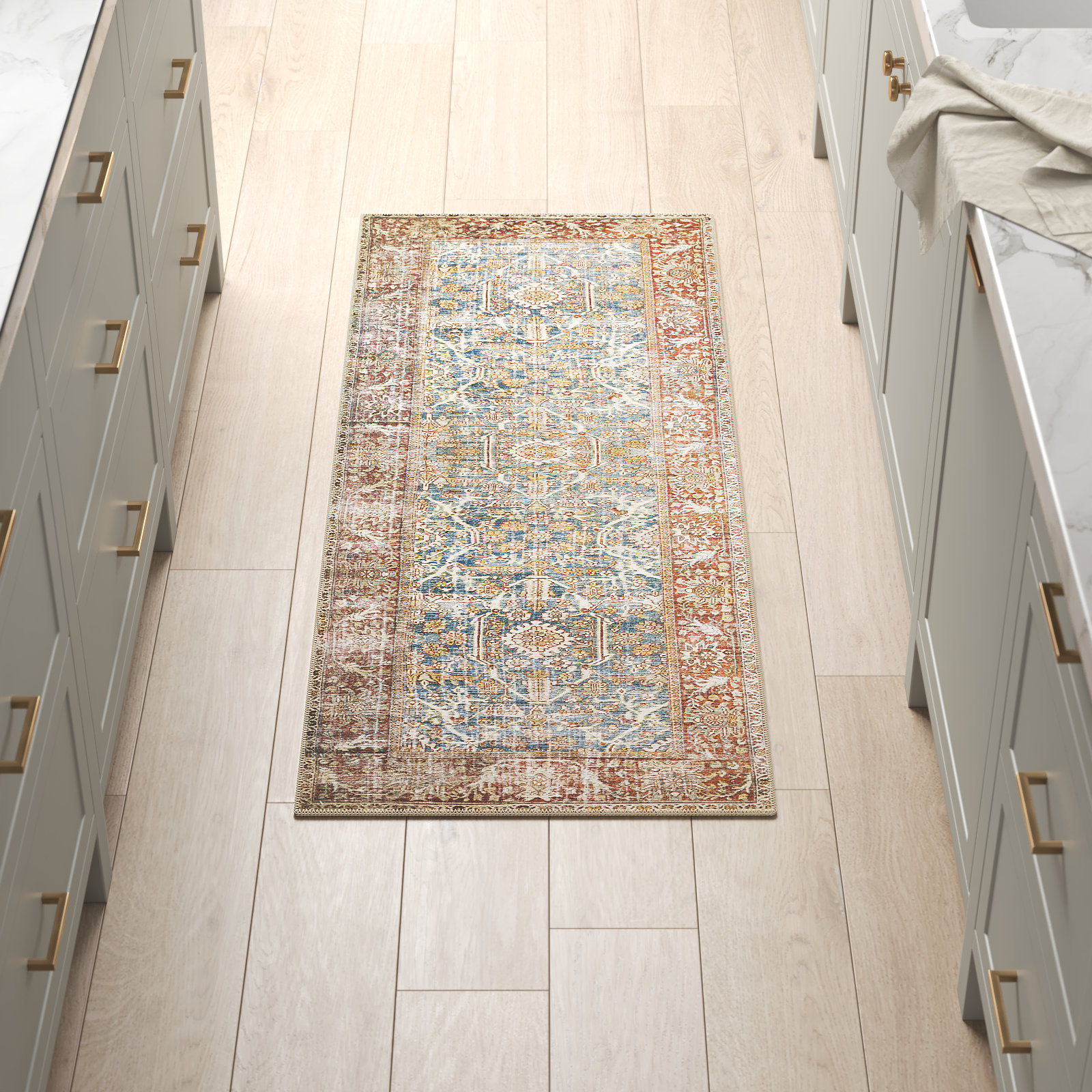 Pratt Oriental Area Rug in Ocean/Rust, Rectangle 2' x 5'
