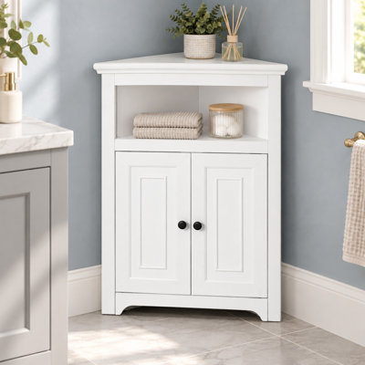 32" Freestanding Corner Storage Cabinet with 2 Doors and Adjustable Shelves