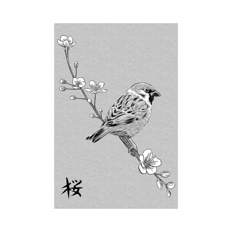 Kanji Sparrow by Alberto Perez - Wrapped Canvas Print, 20.32 cm H x 30.48 cm W
