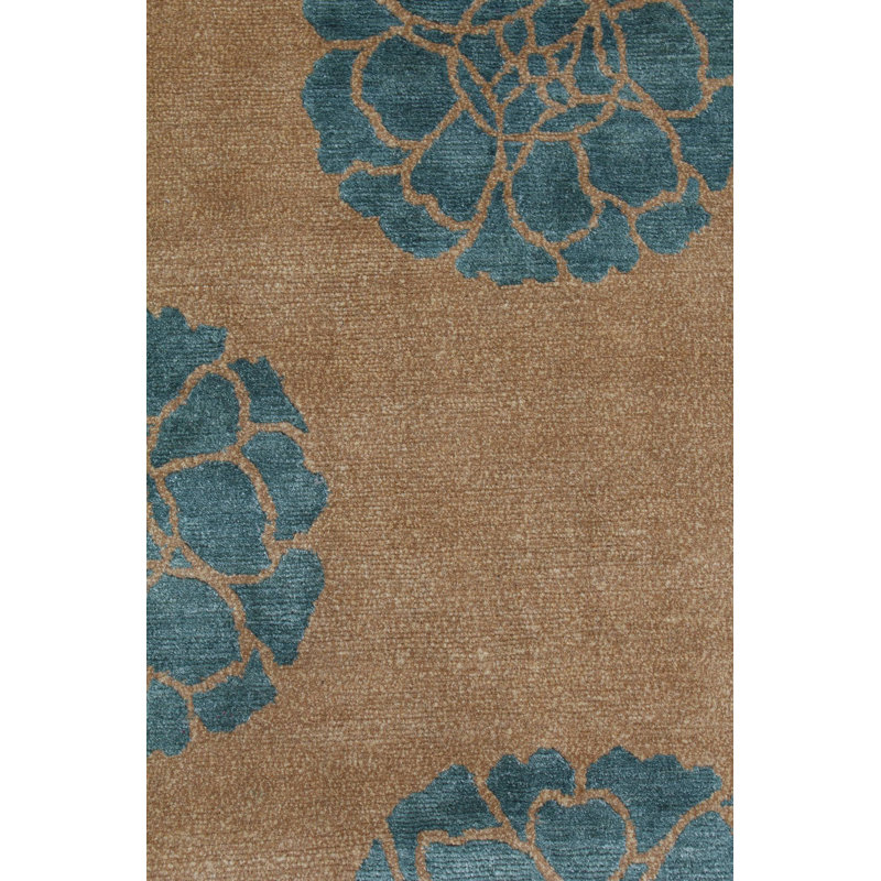 Tapis gris / bleu tissé à la main Manchuria, Rectangle 6 pi 2 po x 9 pi 1 po