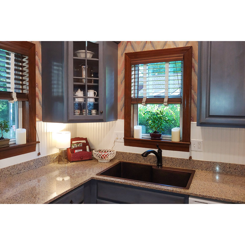 33" Hammered Copper Single Basin Kitchen Sink w/ Space For Faucet