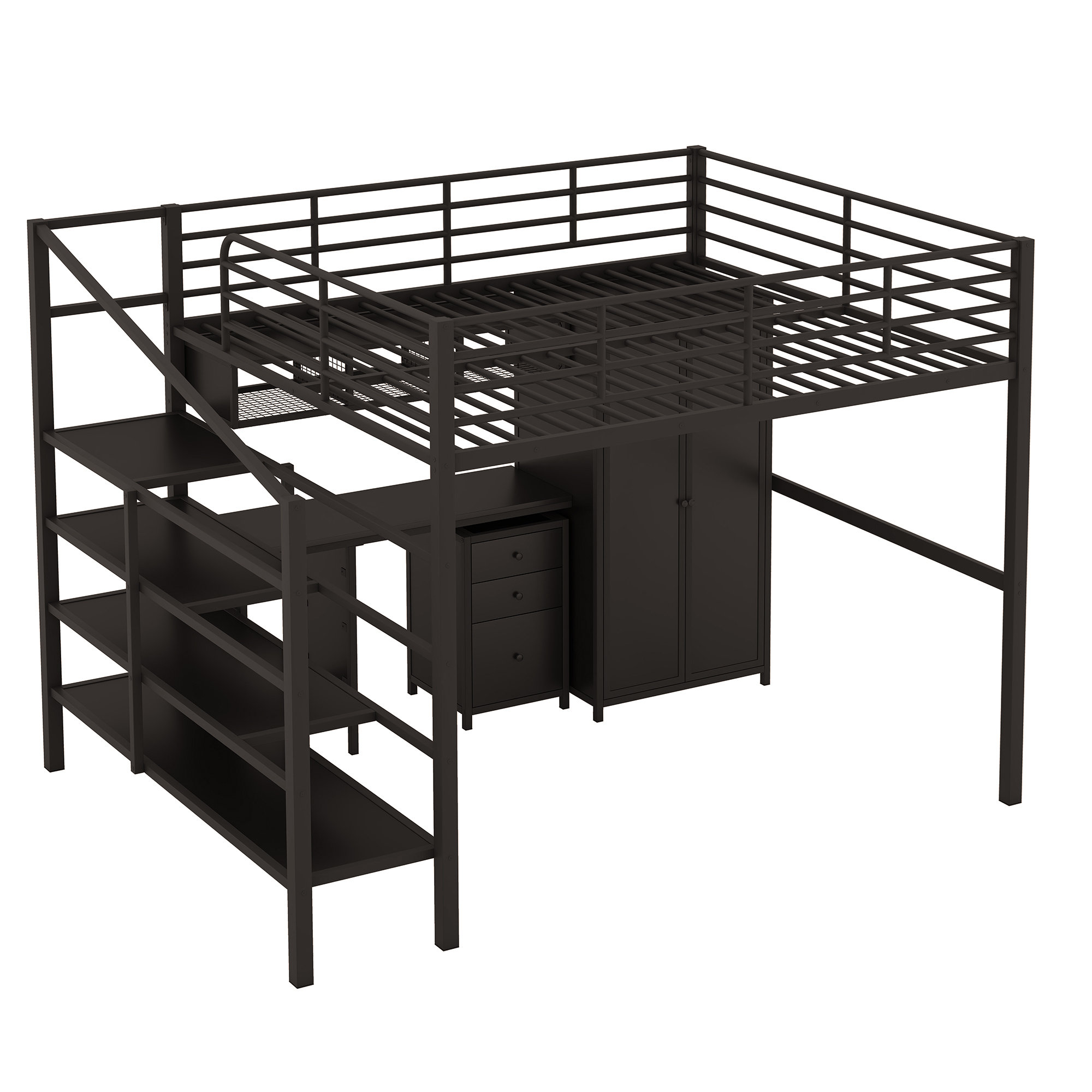 Isabelle & Max™ Metal Loft Bed With Table Set And Wardrobe, Full, Black ...