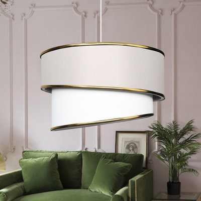 Elegant Cream Chandelier, Fabric Cap Exterior, 11.8 in Diameter x 7.9 in Height | Total Height: 27.6 in | 1 x E27 Socket (Max 40W) | Perfect for Living Room, Dining Room, and Bedroom | Stylish Lighting Fixture