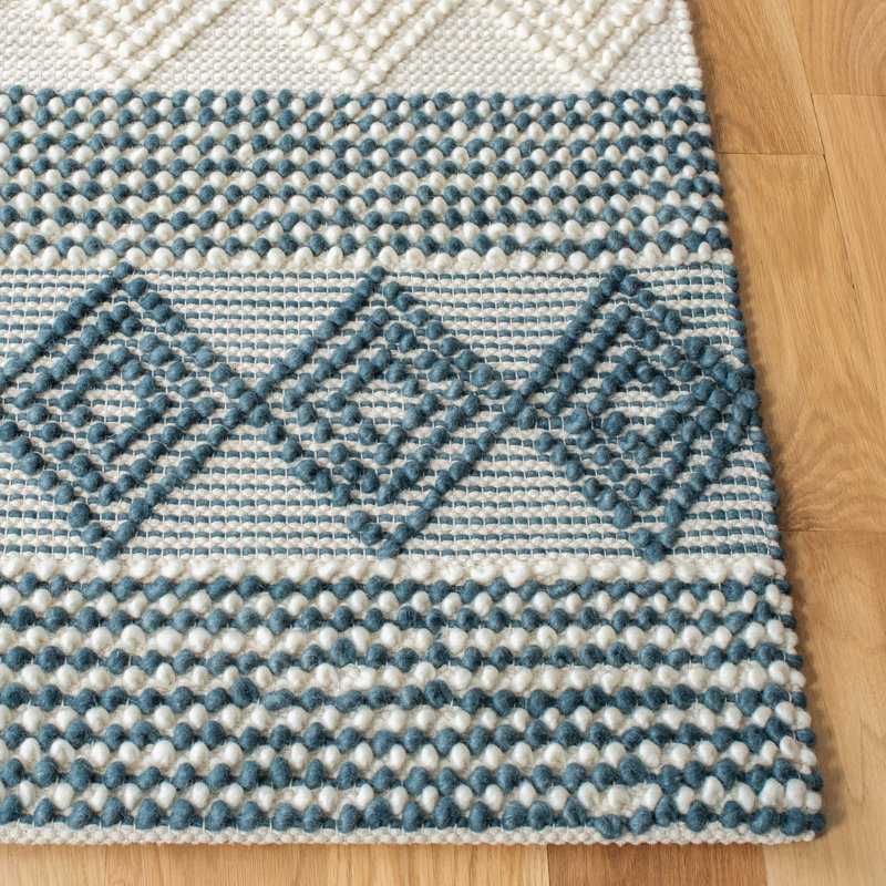 Southwestern Hand Woven Wool/Cotton Southwestern Rug, Square 8', Dark Green/Ivory