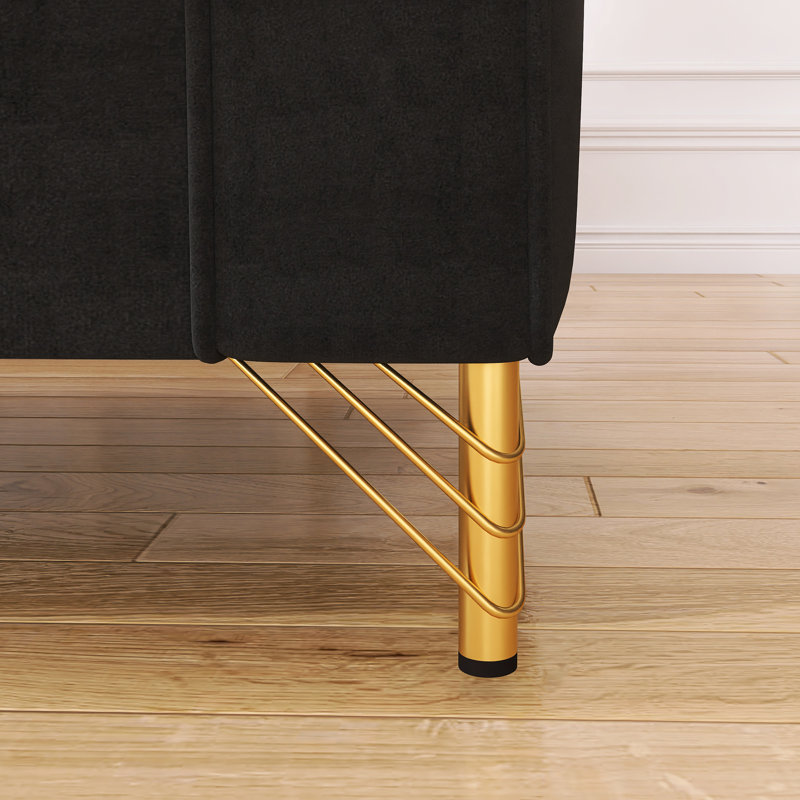 Canapé 85,63 po style Mid-Century moderne avec coussins moelleux et pieds en métal, Noir