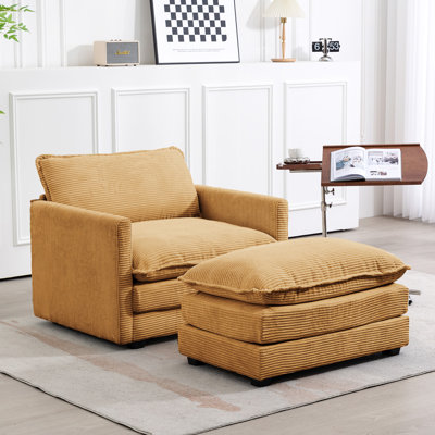 Redenius 42" Upholstered Corduroy Armchair with Ottoman